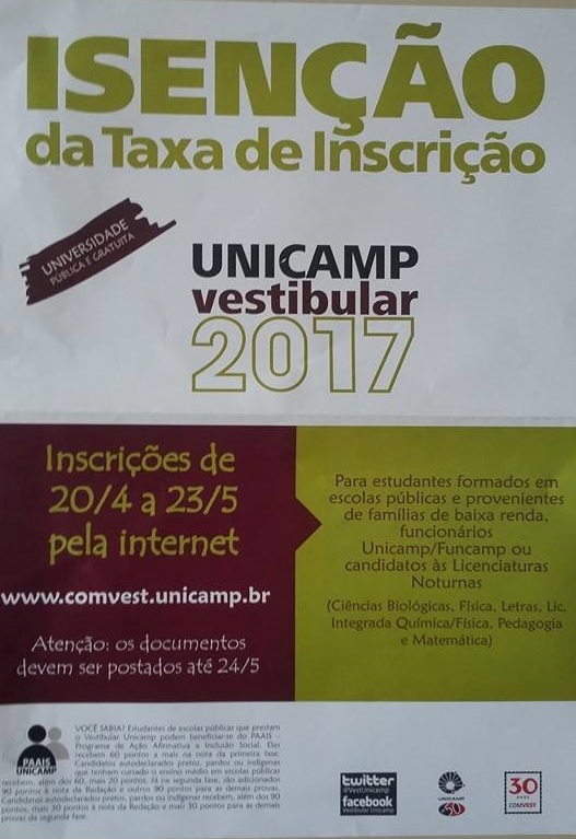 Isenção taxa vestibular UNICAMP