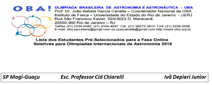 IVÃ DEPIERI JUNIOR Participa da Olimpiada Brasileira de Astronomia  astronáutica